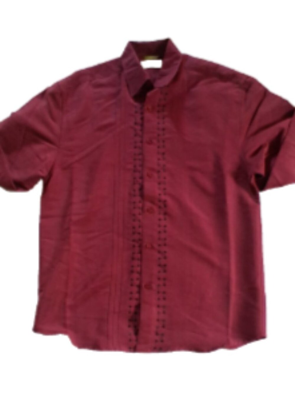 Cubavera  Men's Size M  Burgundy Button Embroidered Pleated Long Sleeve  Shirt